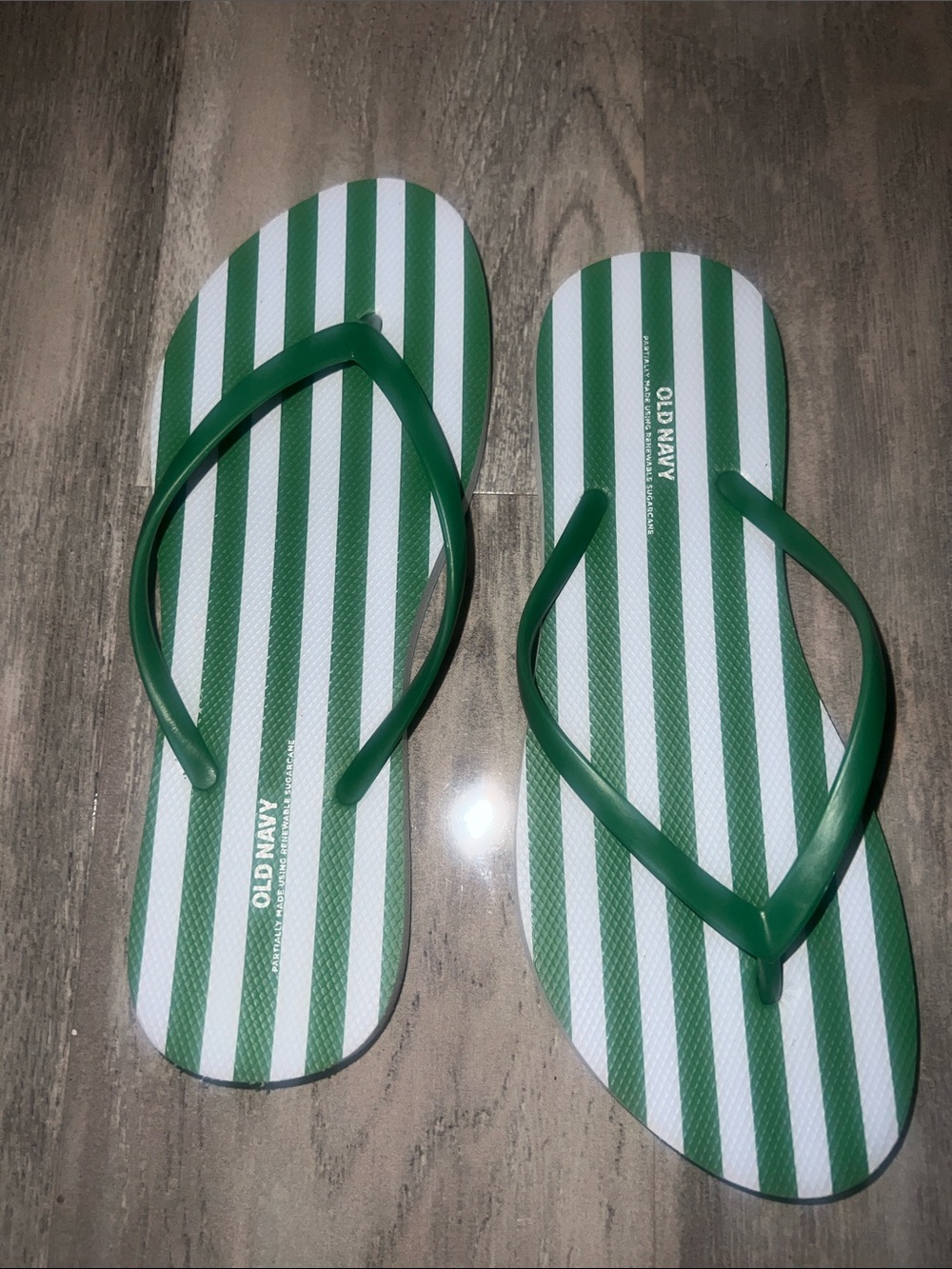 Old Navy Green & White Striped Flip-Flops with Solid Green Straps